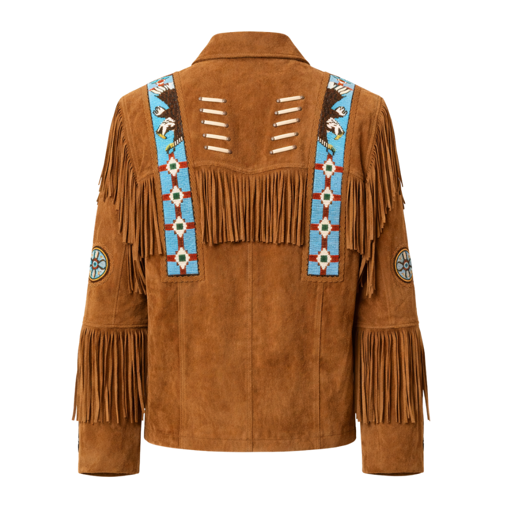 Men's western suede fringe cowboy jacket with authentic western design and tassels