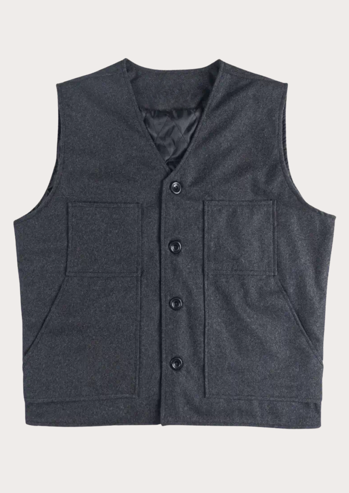 Navy blue ranch-style waistcoat for men with large front pockets and sleeveless comfort