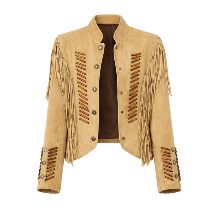 Western suede fringe jacket for women with tassel details