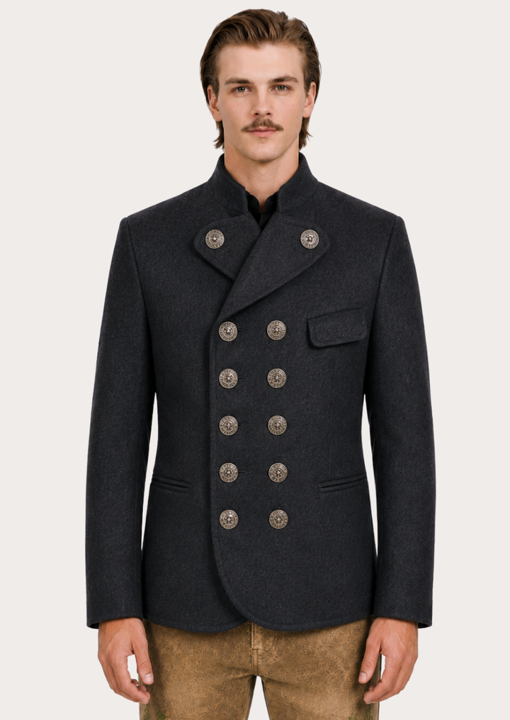 Wilfred double breasted Merino wool Trachten coat with classic Alpine styling