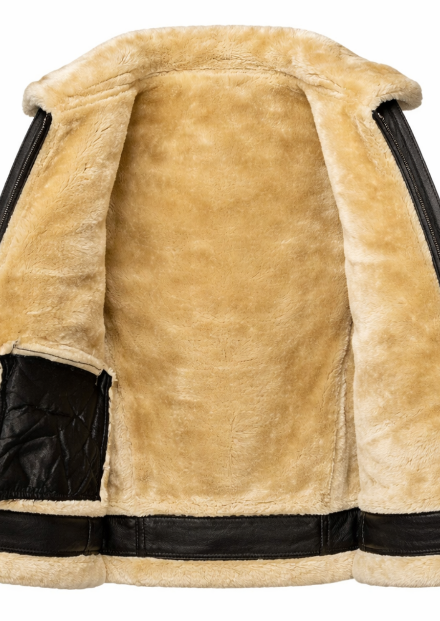 Black sheepskin vest with faux fur for warm and trendy outfits