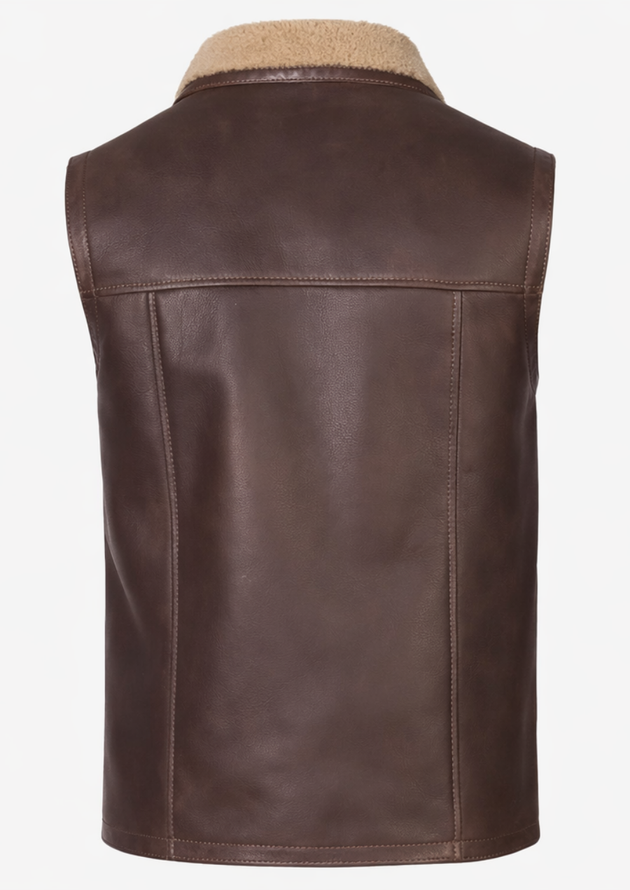 Warm leather shearling vest for men winter outfits