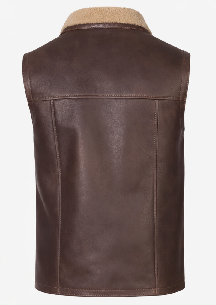 Warm leather shearling vest for men winter outfits