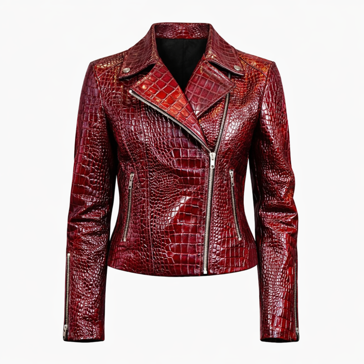 Women’s crocodile pattern leather jacket with stylish design