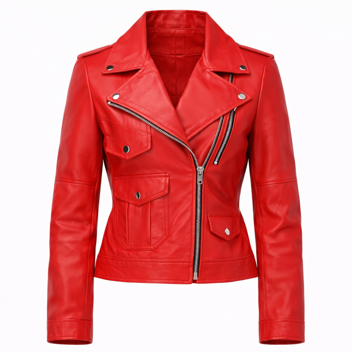 women red leather biker jacket