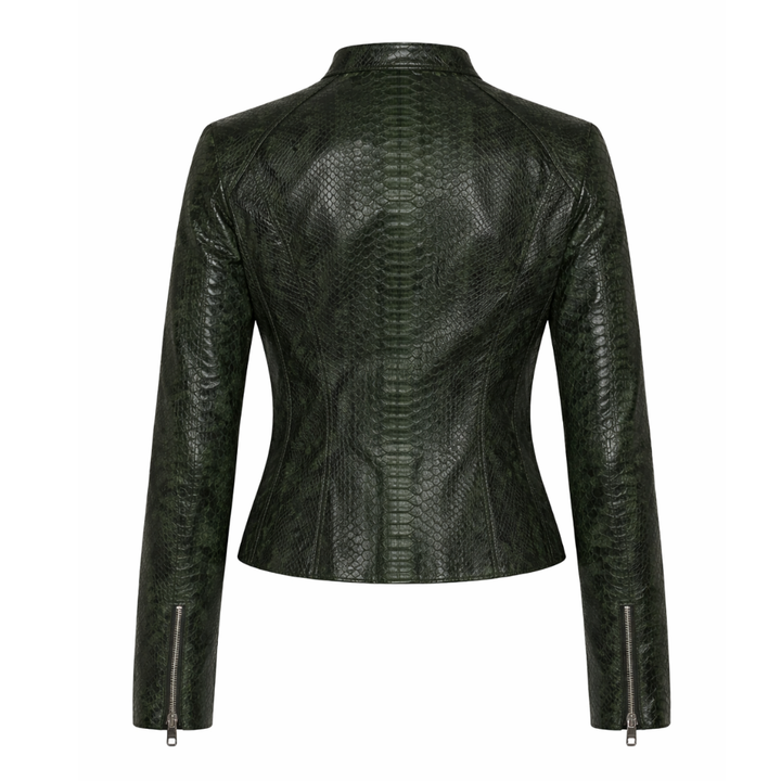 Fashion snakeskin embossed leather jacket for women outfits