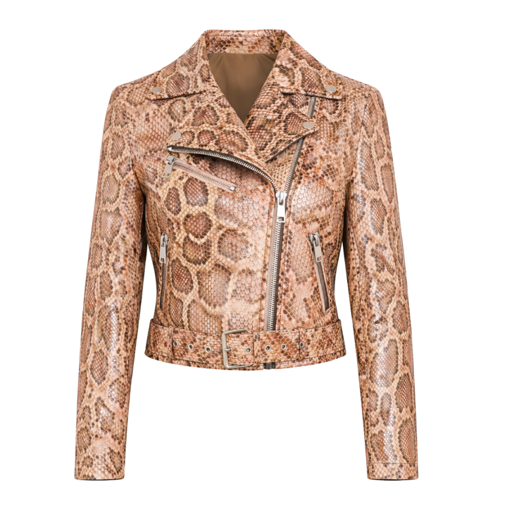 Women’s snakeskin leather jacket with bold fashion design