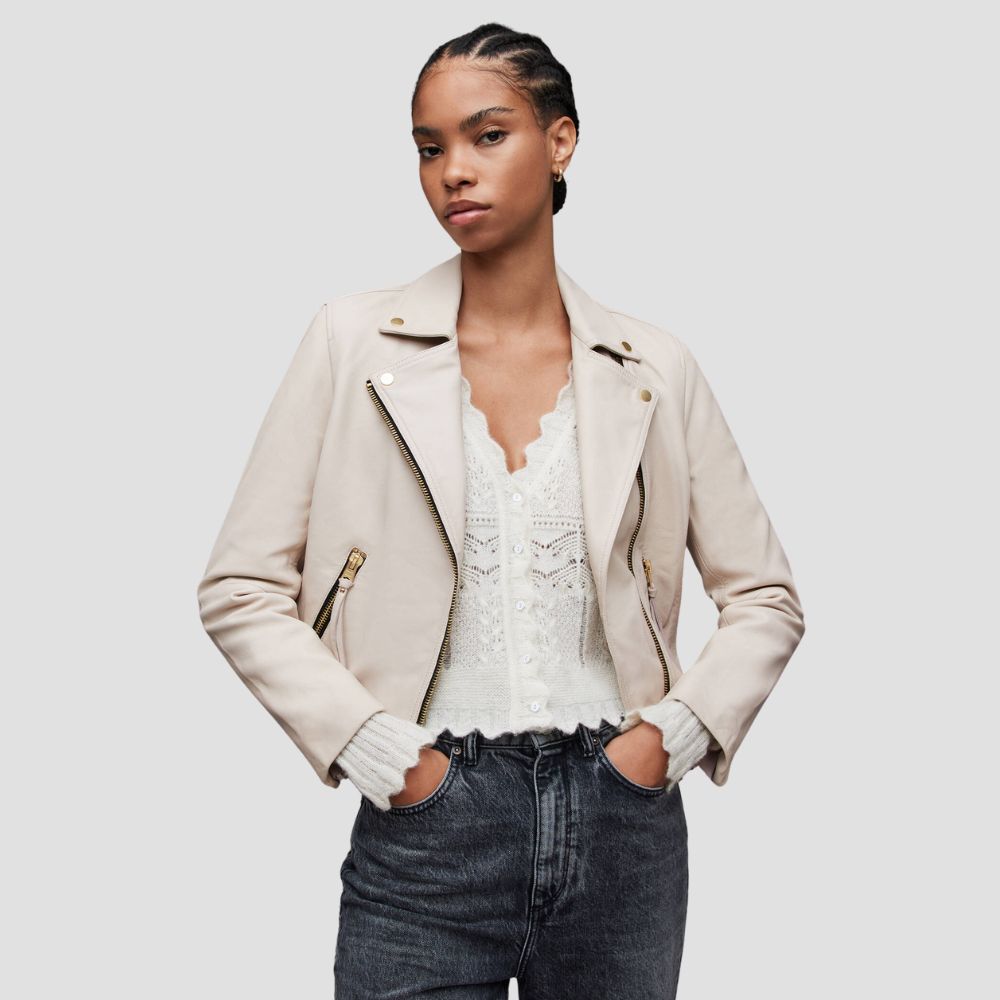 This luxury ladies biker leather jacket is designed for those who want to stand out. Bold, edgy, and crafted from high-quality leather for a striking, sophisticated look.