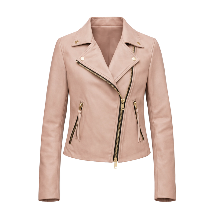 Women’s beige leather riders jacket for formal outings