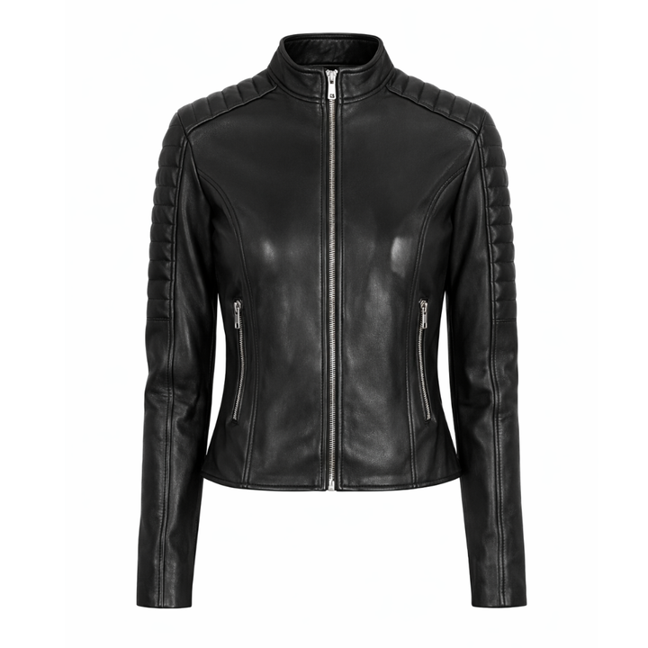 Women’s black quilted leather jacket for casual fashion