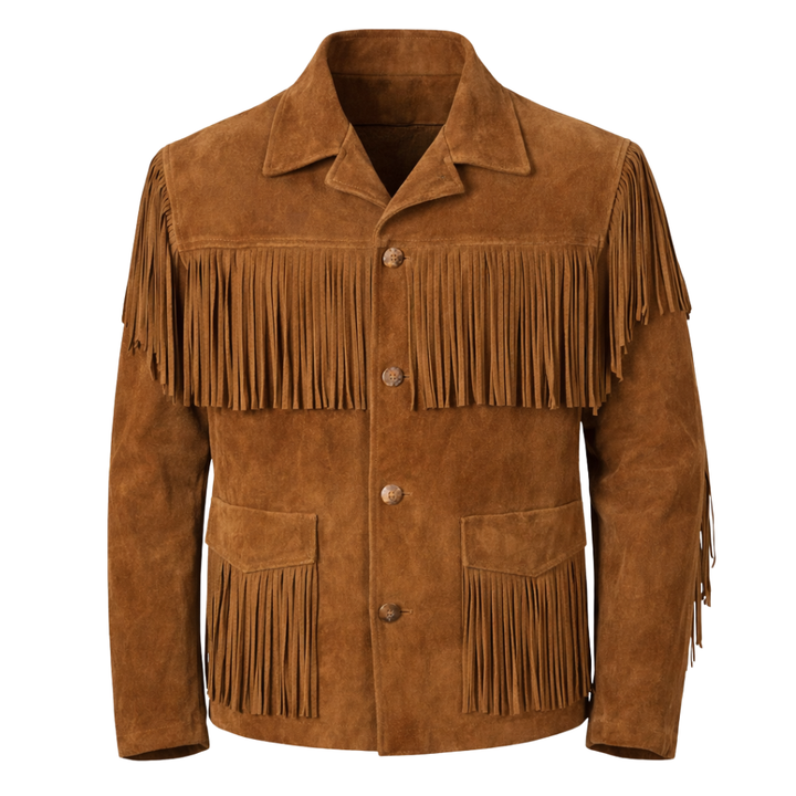 Women's brown suede western fringed jacket with cowgirl styling