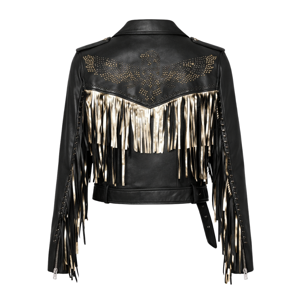 Women's metallic western leather jacket with cowgirl styling