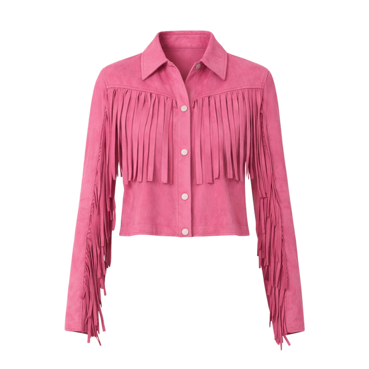 Women's pink fringed suede jacket with western style