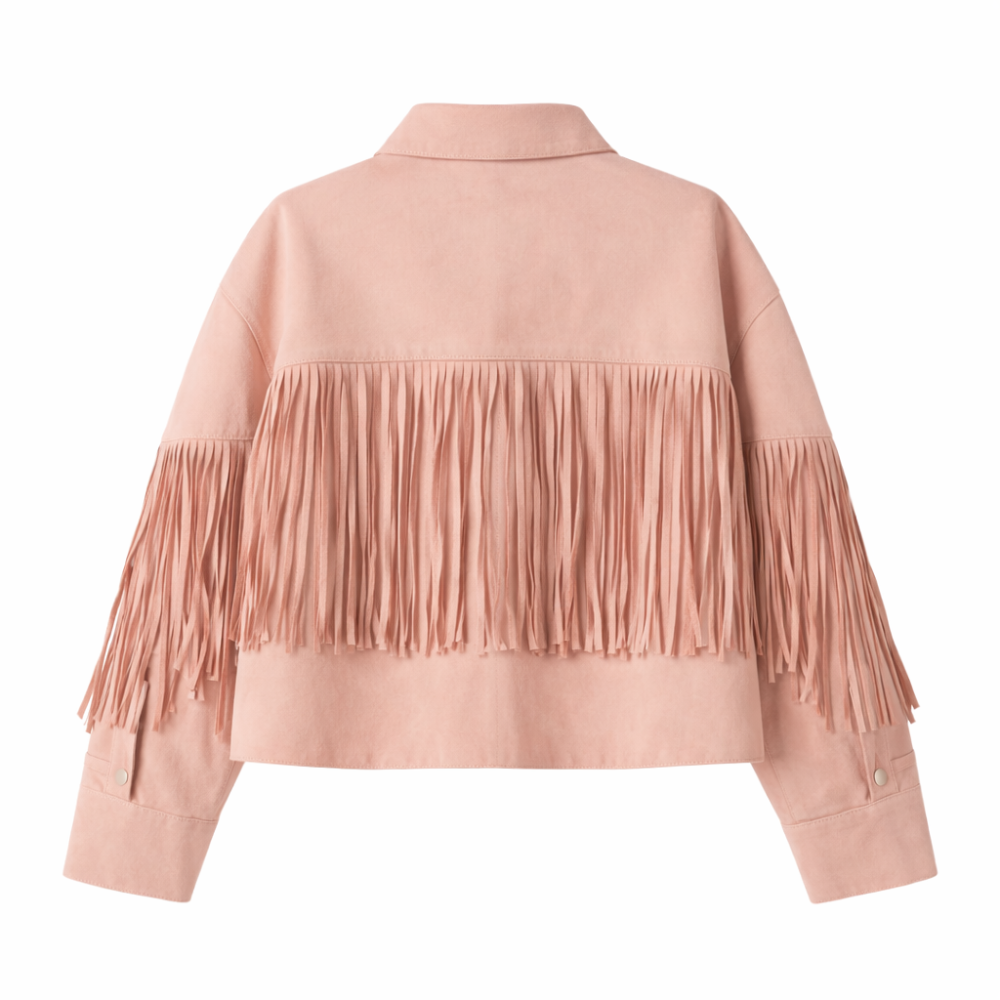 Women's pink suede cowgirl jacket with western details