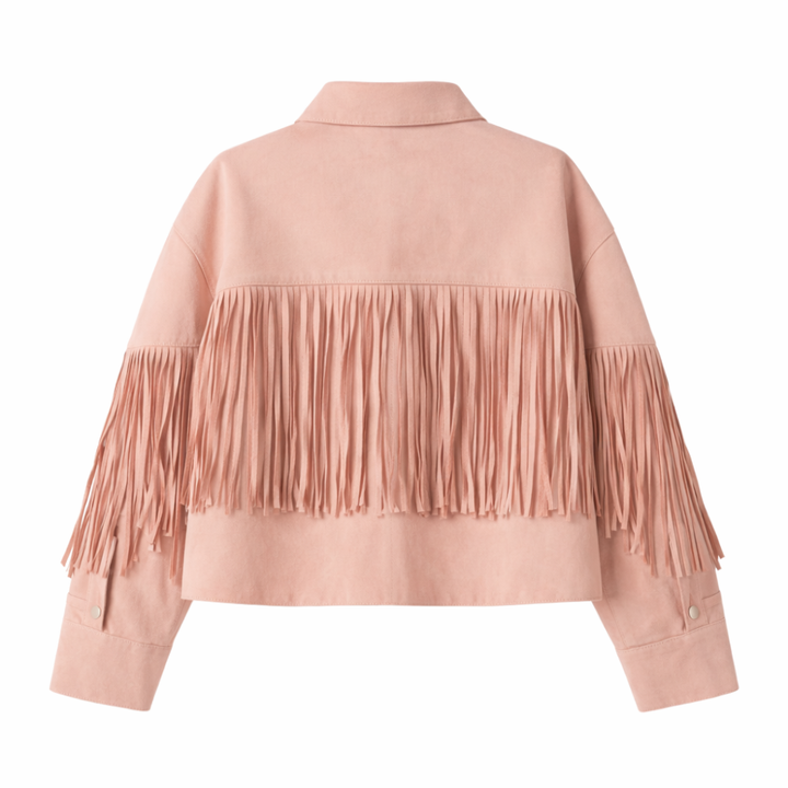 Women's pink suede cowgirl jacket with western details