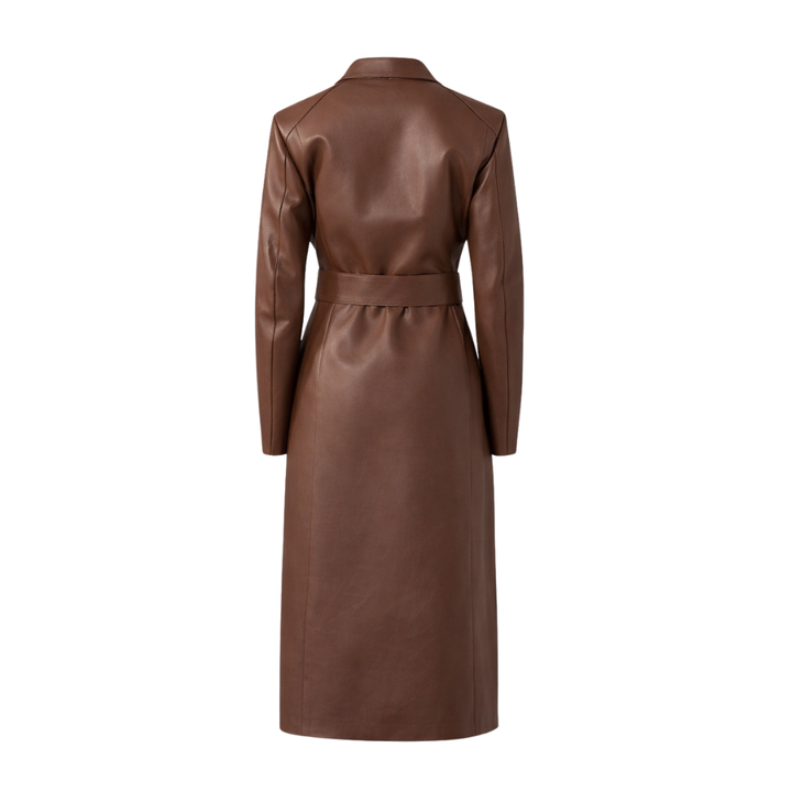 Women's sheepskin leather trench coat with belted waist