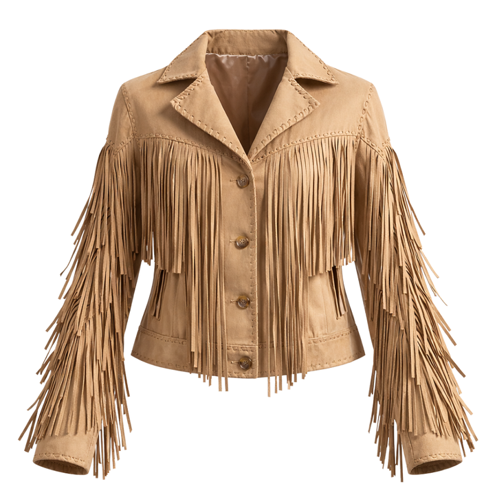 Women's western fringe leather jacket with cowgirl styling