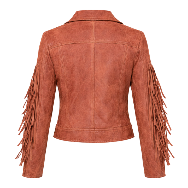 Ladies western fashion leather fringe jacket with authentic western design and tassels